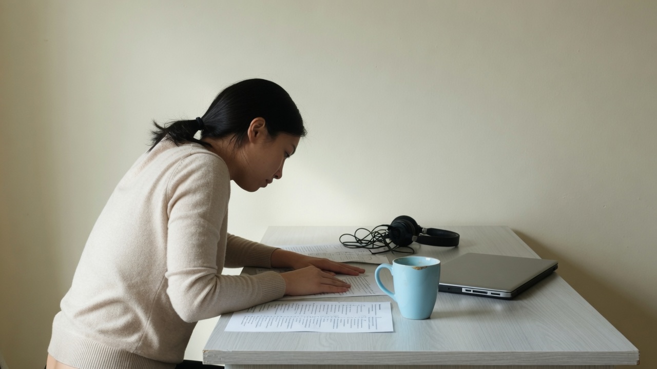 Adult learner at a spare-room desk taking assigned training